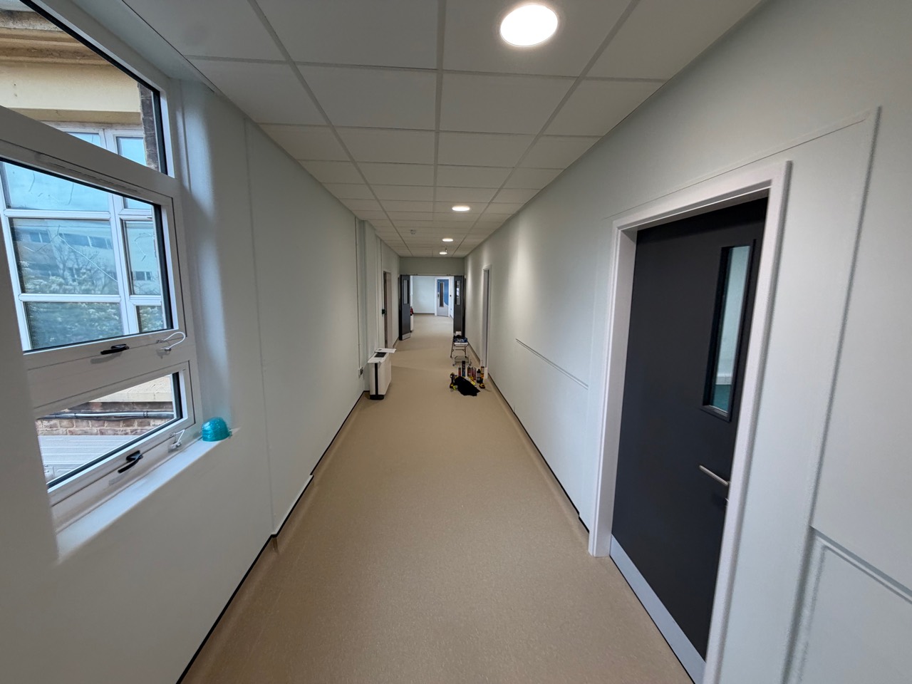 Commercial corridor with downlights